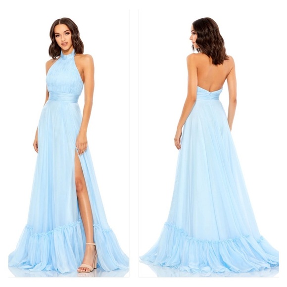Mac Duggal 67816 NWT HIGH NECK TIERED CHIFFON HALTER GOWN - Picture 1 of 10